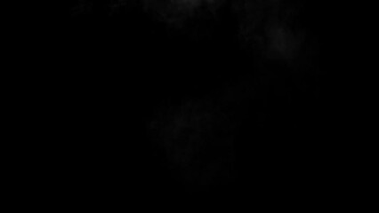 Wall Mural - Abstract white smoke animation on a black background. Smoke, steam, explosion, fire, puff, steady vapors. Realistic smoke cloud from up and button with floating fog. Best for using in composition.