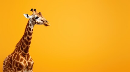 Canvas Print -  a giraffe standing in front of a yellow background with two birds perched on it's back legs.  generative ai