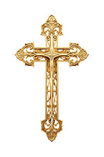 Vintage 3D Gold Cross Christmas Theme Isolated Against Transparent White Background
