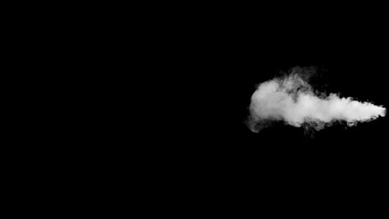 Wall Mural - Abstract white smoke animation on a black background. Smoke, steam, explosion, fire, puff, steady vapors. Realistic smoke cloud from up and button with floating fog. Best for using in composition.