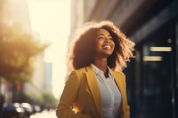 Poster - Business woman walking street smiling