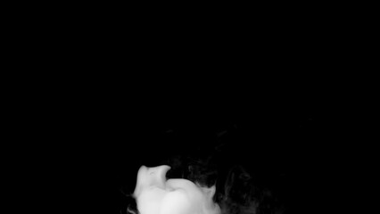 Wall Mural - Abstract white smoke animation on a black background. Smoke, steam, explosion, fire, puff, steady vapors. Realistic smoke cloud from up and button with floating fog. Best for using in composition.