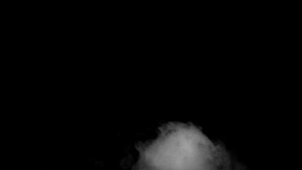 Wall Mural - Abstract white smoke animation on a black background. Smoke, steam, explosion, fire, puff, steady vapors. Realistic smoke cloud from up and button with floating fog. Best for using in composition.