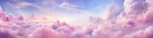 Dreamy Pink Sparkling Cloudscape. Calm Pink Sky And Clouds Background With Room For Text Copy.