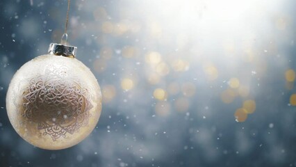 Canvas Print - Gold Christmas ball swing in snow