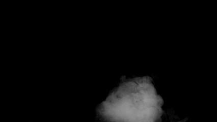 Wall Mural - Abstract white smoke animation on a black background. Smoke, steam, explosion, fire, puff, steady vapors. Realistic smoke cloud from up and button with floating fog. Best for using in composition.