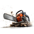 chainsaw in action isolated on white background, png