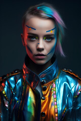 Wall Mural - Portrait of young woman in futuristic costume. Fashion of future concept.