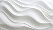 Minimalistic abstract background with white 3D waves. Banner with white glossy soft wavy embossed texture isolated on white background.  Horizontal poster with copy space for text.