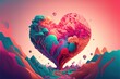 AI-generated illustration of an inky colorful heart with pink background