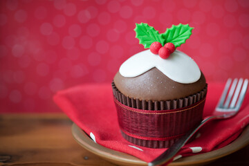 Wall Mural - Christmas pudding cupcake