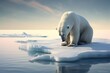 Polar bear Ursus maritimus on the pack ice, north of Svalbard Arctic Norway, polar bear stranded on a shrinking ice cap, AI Generated