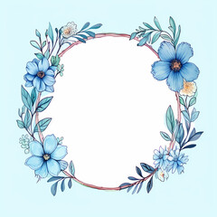 Wall Mural - Blue watercolor frame with a floral design