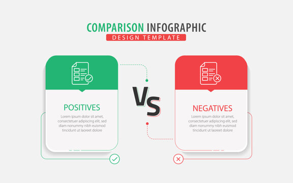 Comparison Infographic Design Template, business presentation concept with 2 options, To do list or planning icon, Good, bad, Positive, Negative, vector illustration.