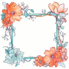 Wall Mural - watercolor frame with a floral design