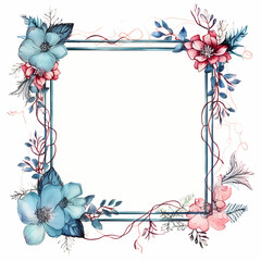 Wall Mural - Colorful watercolor frame with a floral design