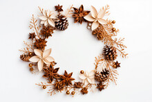Christmas Composition. Christmas Wreath On White Background