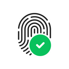 Wall Mural - simple fingerprint icon with green check mark