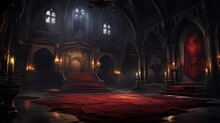 Haunted Castle Interior On Creepy Spooky Night. Ai Generative