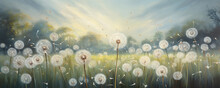 dandelions growing on the background of a green meadow. generative artificial intelligence