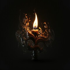 AI generated illustration of an ornamented candle illuminating the dark