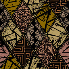 Poster - Grunge Geometric Vector Seamless Pattern made in ethnic style. African traditional design. Creative boho pattern.