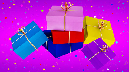 Gift in a box with a bow 3 d illustration for New Year, Christmas, birthday