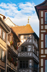 Wall Mural - Historic wooden facade in downtown of Strasbourg, France,