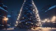 christmas festivity wallpaper, winter holidays, big christmas tree in cityscape, xmas celebration in the street, beautiful illustration of chistmas night in city