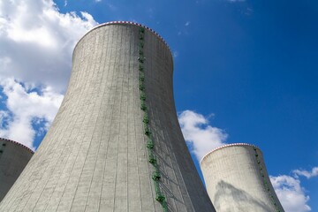 Cooling towers at nuclear power plant, energy self-sufficiency, greenhouse emission reduction