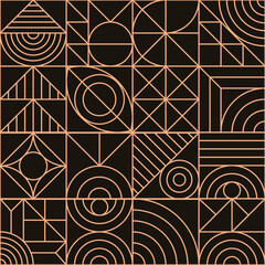 Wall Mural - Geometry pattern gold line minimal 20s bauhaus style with figures and shapes circle, triangle, square. Human psychology and mental health concept illustration. Vector 10 eps