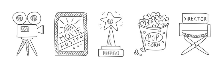 Sticker - Doodle Cinema Icon and Line Element Vector Set