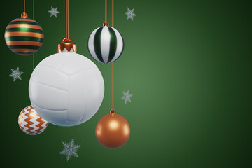 Wall Mural - Christmas tree decoration sports volleyball ball hanging. 3d rendering