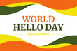 World Hello Day Wallpaper with typography and traditional border design. Hello day backdrop. web cover poster design