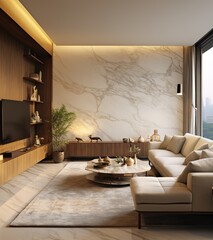 Wall Mural - A Photo of a Luxurious CLeand and Breathtaking Apartment Overlooking the City in Late Evening.