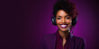 support customer service - a smiling female call center agent in front of a purple background