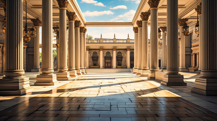 Canvas Print - Majestic columns of the school entrance, silent guardians of academic sanctuaries,