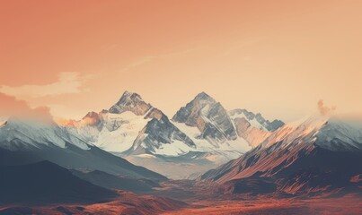  Surreal Crimson Mountainscape: Dreamy Pastel Tones at Dusk