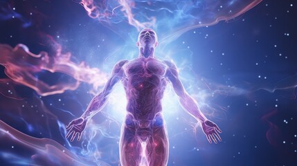 awakening of the inner superpower, human form radiating cosmic consciousness, self-knowledge