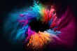 AI-generated illustration of a vibrant rainbow Holi paint in the dark background