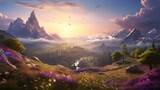 Fototapeta Natura - Fantasy landscape art and its profound impact on player engagement and emotional connection to the magical game world