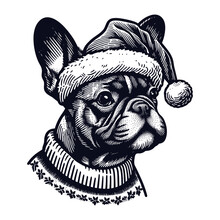 Cute French Bulldog Wearing Christmas Hat Sketch