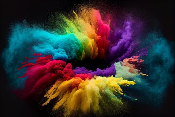 Wall Mural - AI-generated illustration of a vibrant Holi paint circle cloud on the black background