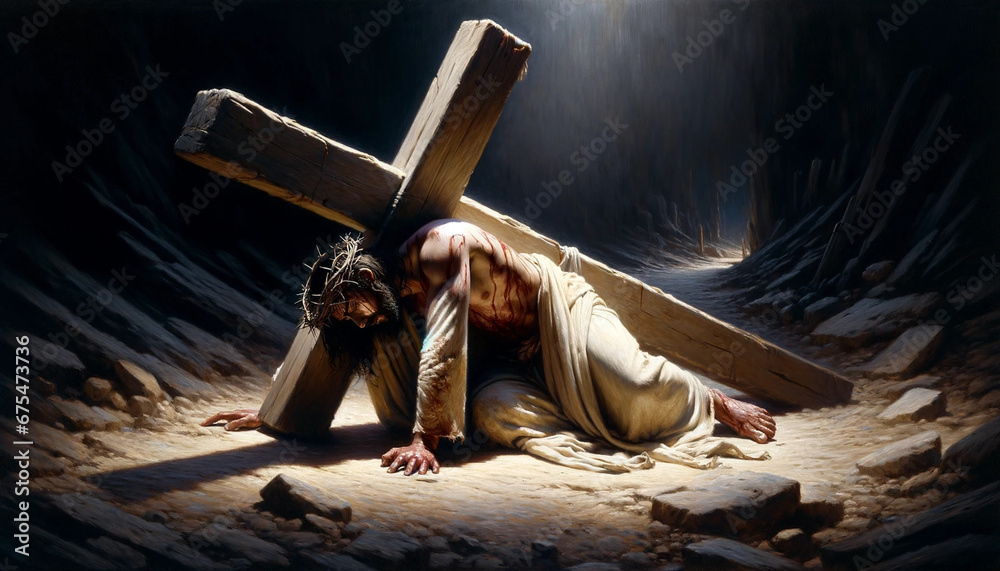 The Stations of the Cross: Jesus Christ collapses under the Heavy Cross ...