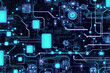 © LIUBOMYR - Technological cyber background design, neon light, bright dark illustration, future tech style, Generative AI