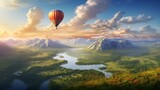 A hot air balloon soaring high above the picturesque landscape