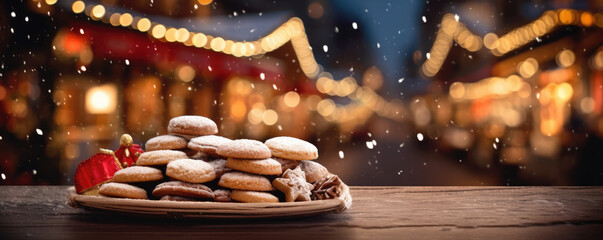 Wall Mural - Christmas cakes with decoration on the wooden table .