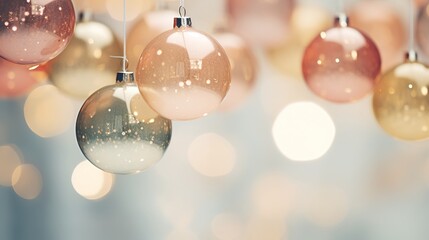 Wall Mural - Generative AI, Christmas and new year balls on blurred background, holidays concept, festive winter season background..