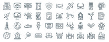Set Of 40 Outline Web Wedding Icons Such As Just Married, Broken Heart, Bride, Cd, Cocktails, Video Camera, Lips Icons For Report, Presentation, Diagram, Web Design, Mobile App