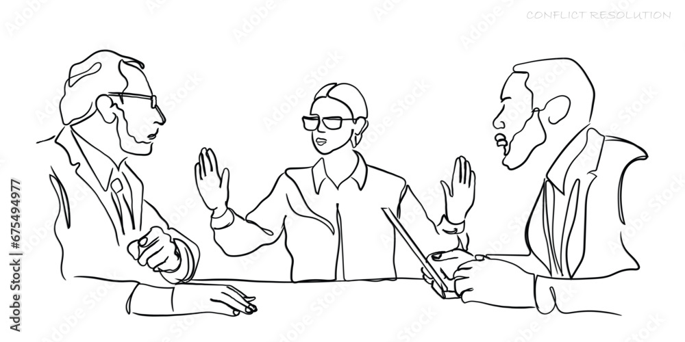 Stop Conflicts Drawing hand drawn line art vector of Female manager showing stop sign to ...